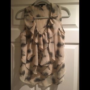 Sheer Ruffled Top with Feather Pattern
